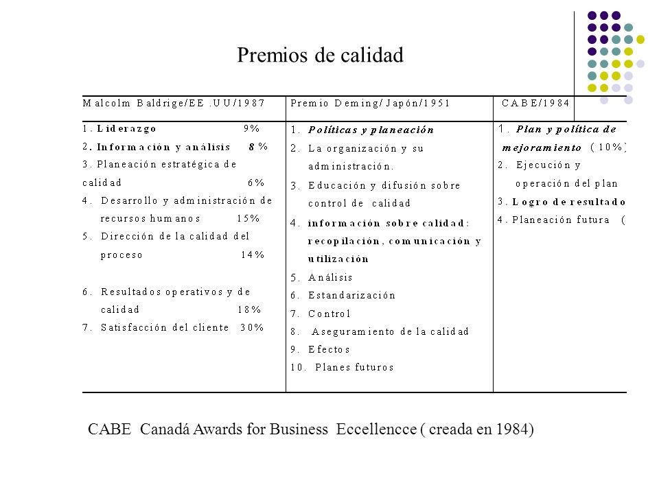Premios de calidad CABE Canadá Awards for Business Eccellencce ( creada en 1984)