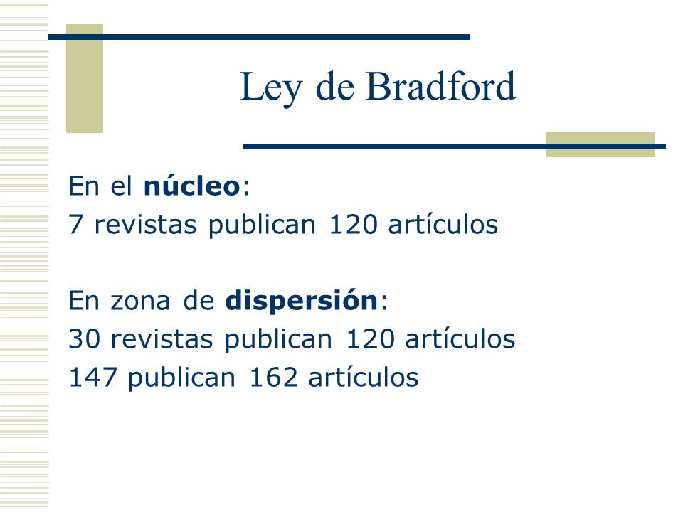 Ley de Bradford En el núcleo: 7 revistas publican 120 artículos