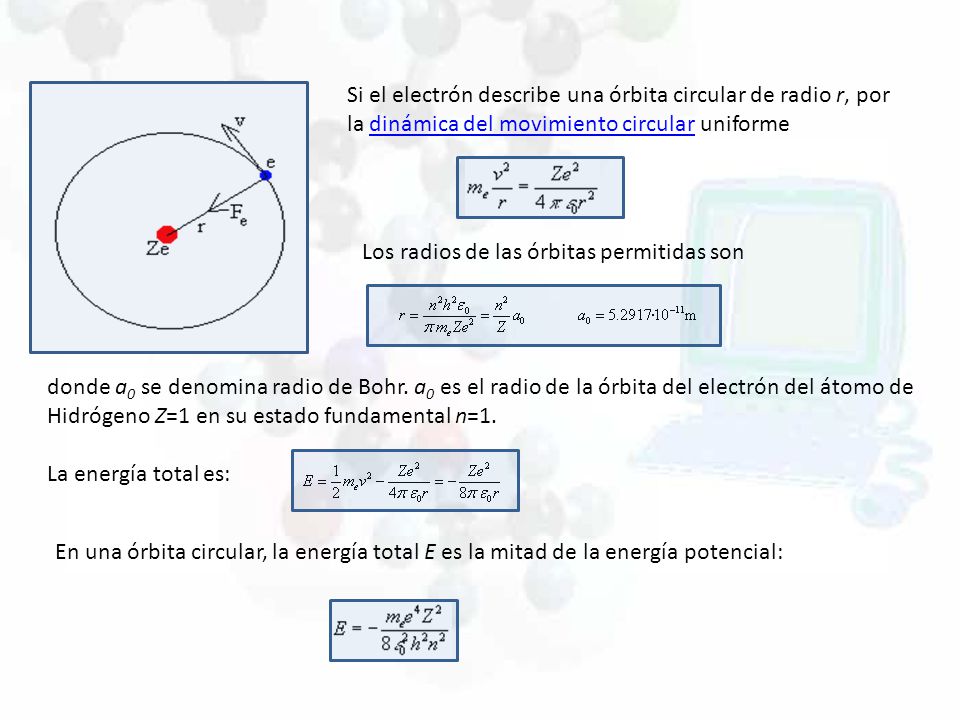 Si el electrón describe una órbita circular de radio r, por la dinámica del movimiento circular uniforme