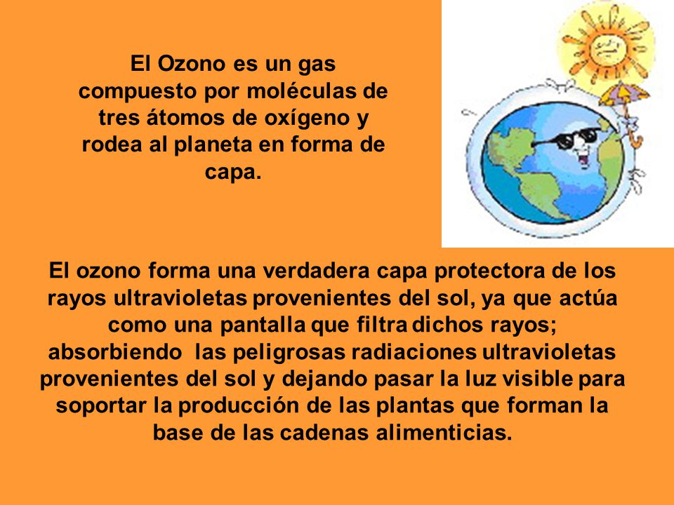 El Ozono es un gas compuesto por moléculas de tres átomos de oxígeno y rodea al planeta en forma de capa.
