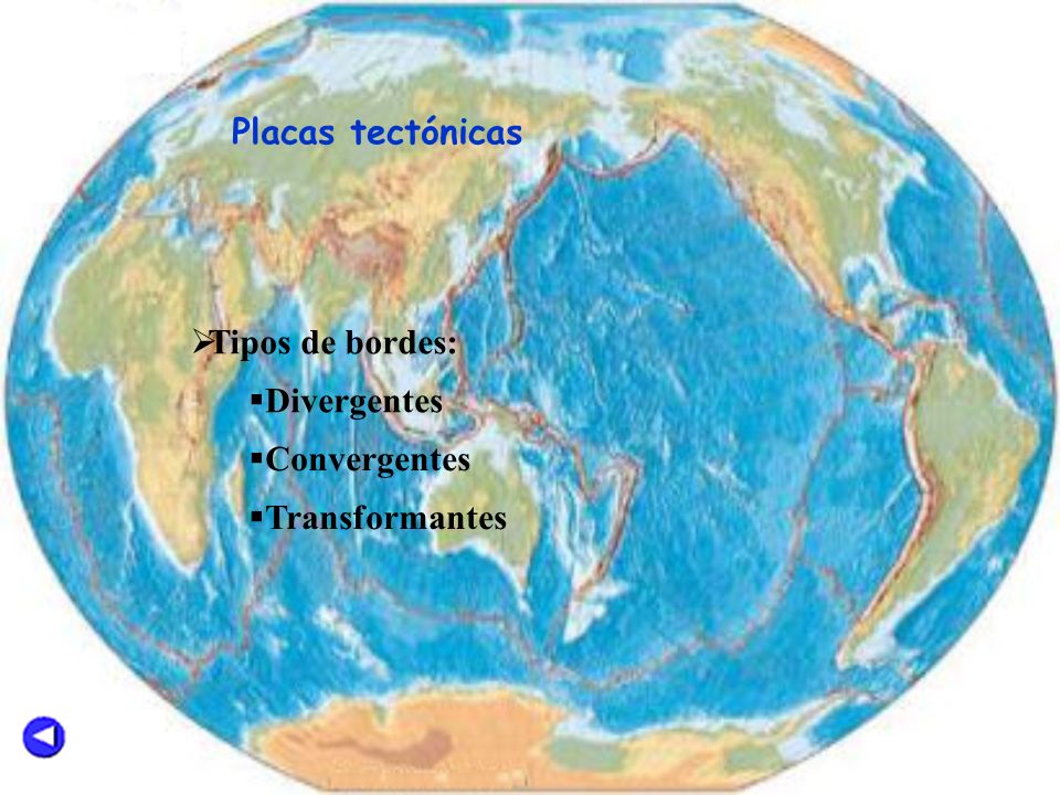 Placas tectónicas Tipos de bordes: Divergentes Convergentes Transformantes