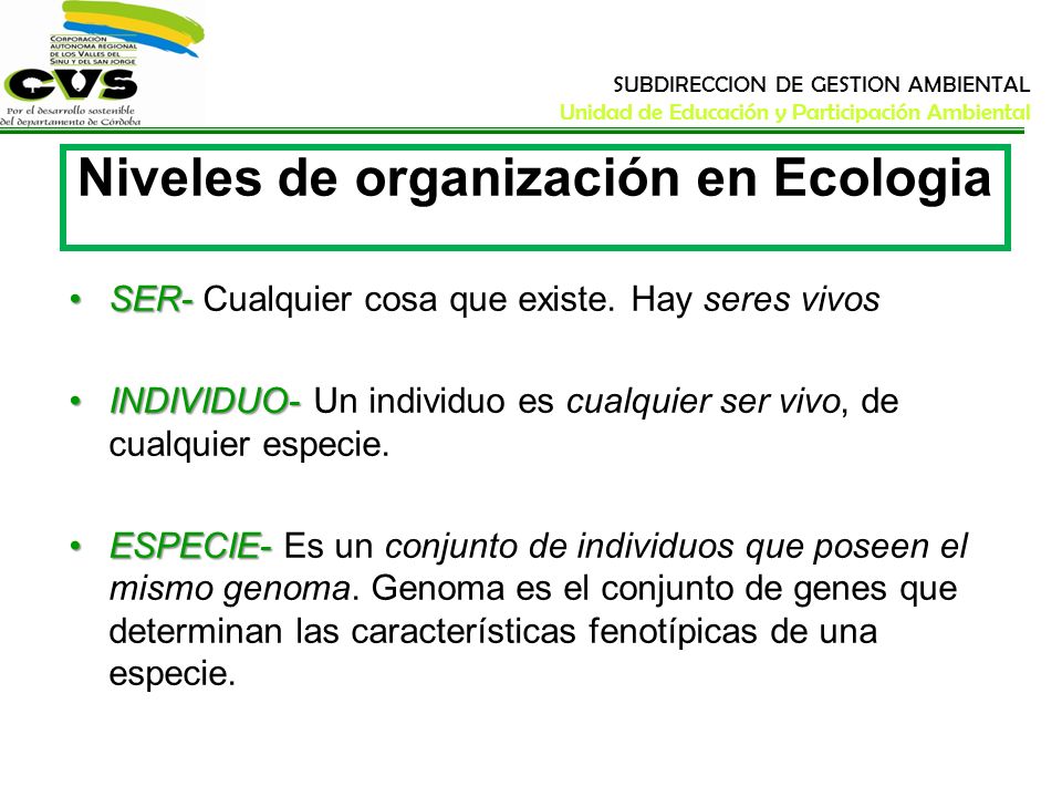 Niveles de organización en Ecologia