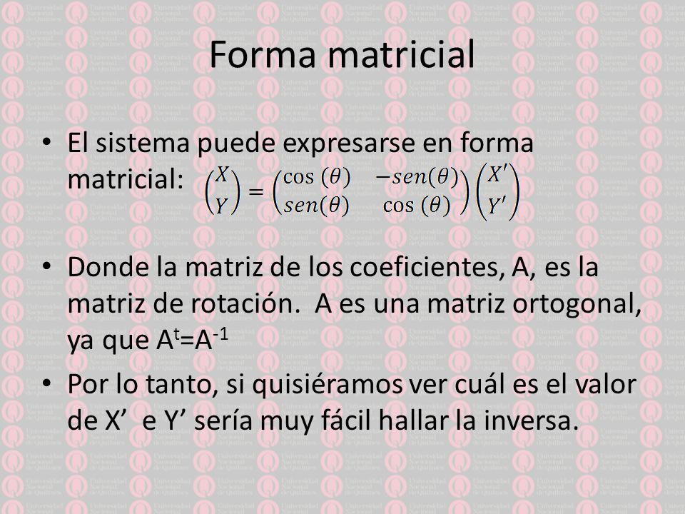 Forma matricial El sistema puede expresarse en forma matricial: