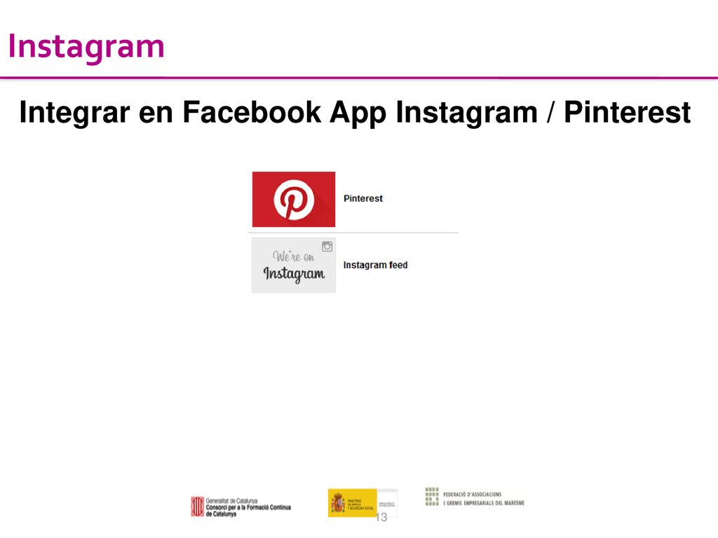 Instagram Integrar en Facebook App Instagram / Pinterest