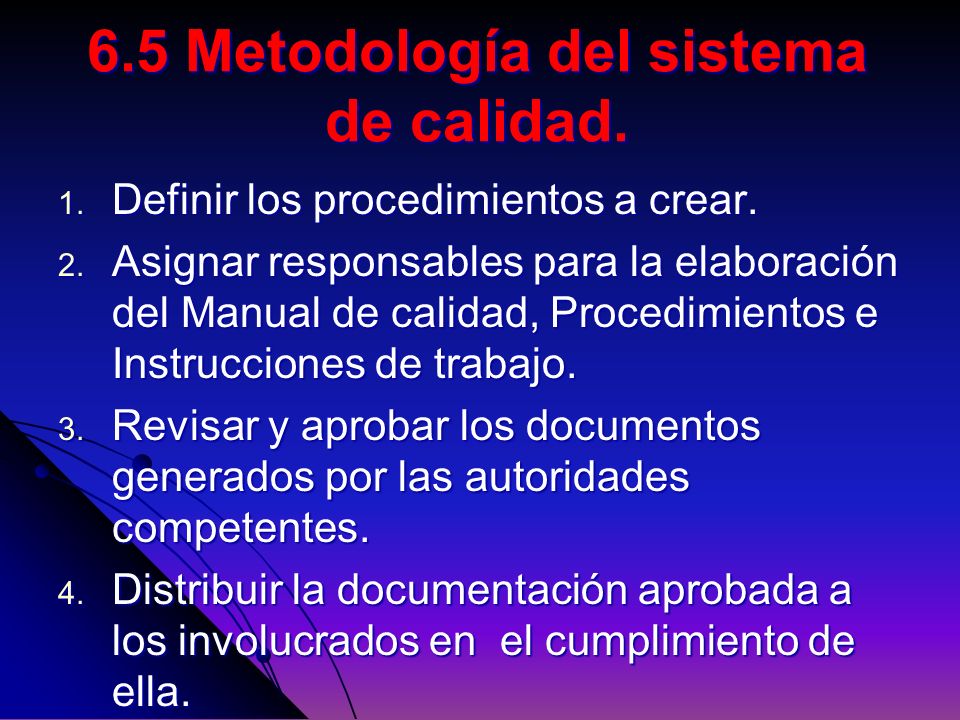 6.5 Metodología del sistema de calidad.