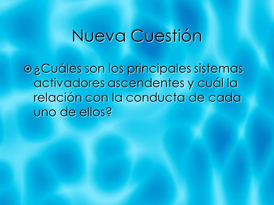 Nueva Cuestión ¿Cuáles son los principales sistemas activadores ascendentes y cuál la relación con la conducta de cada uno de ellos