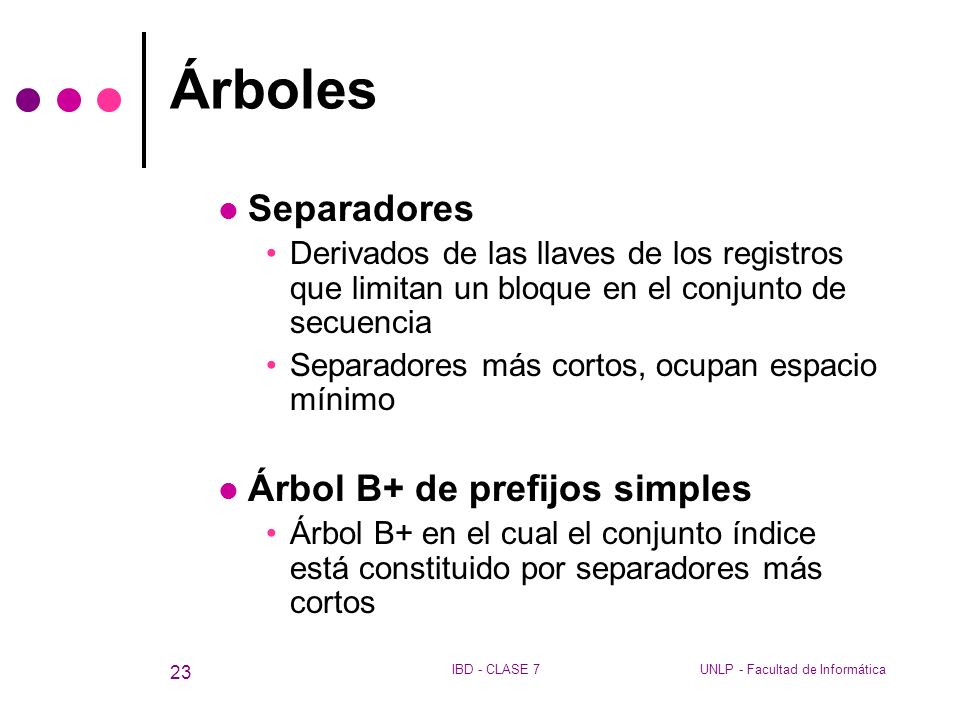 Árboles Separadores Árbol B+ de prefijos simples