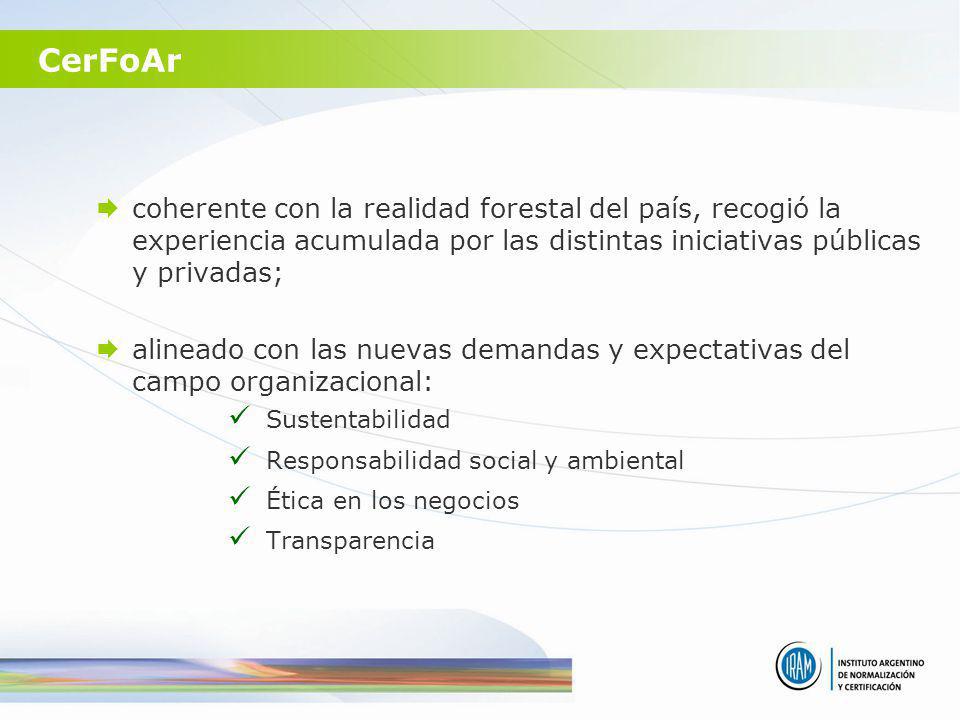 CerFoAr coherente con la realidad forestal del país, recogió la experiencia acumulada por las distintas iniciativas públicas y privadas;