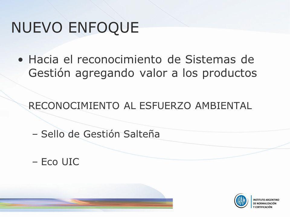 NUEVO ENFOQUE Hacia el reconocimiento de Sistemas de Gestión agregando valor a los productos. RECONOCIMIENTO AL ESFUERZO AMBIENTAL.