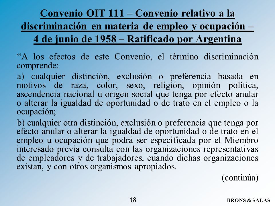 Convenio OIT 111 – Convenio relativo a la discriminación en materia de empleo y ocupación – 4 de junio de 1958 – Ratificado por Argentina