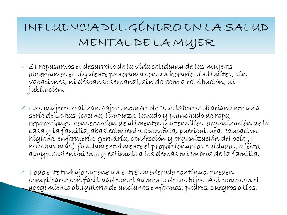 INFLUENCIA DEL GÉNERO EN LA SALUD MENTAL DE LA MUJER