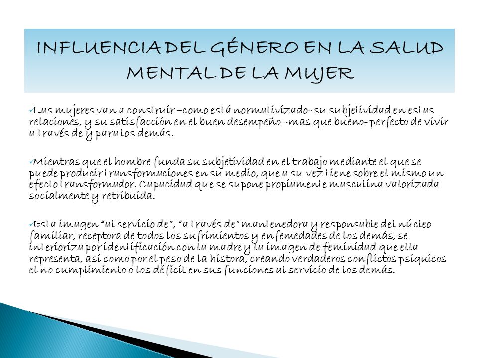 INFLUENCIA DEL GÉNERO EN LA SALUD MENTAL DE LA MUJER
