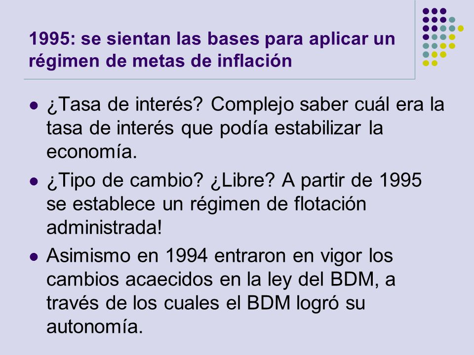 1995: se sientan las bases para aplicar un régimen de metas de inflación
