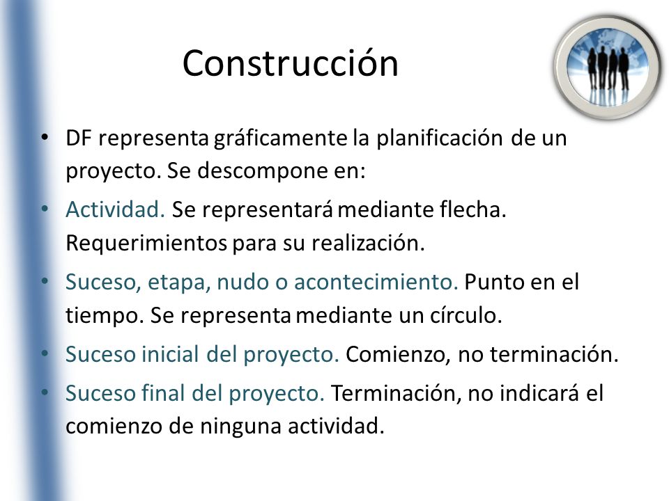 Construcción DF representa gráficamente la planificación de un proyecto. Se descompone en: