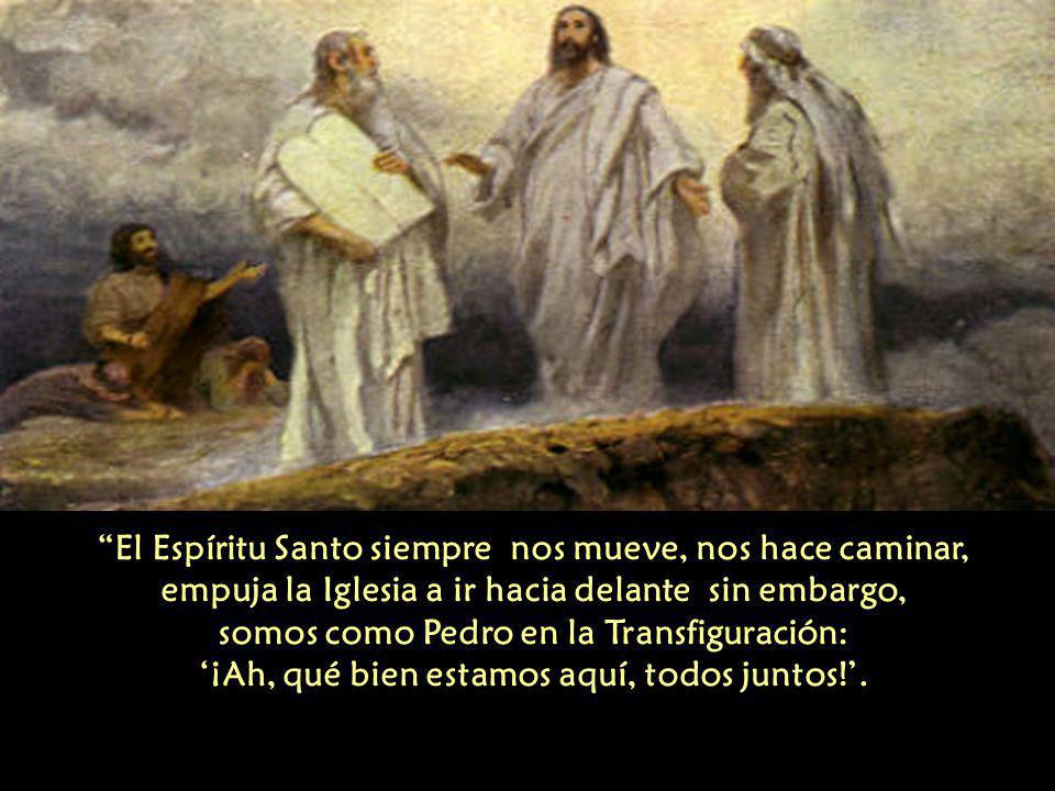El Espíritu Santo siempre nos mueve, nos hace caminar, empuja la Iglesia a ir hacia delante sin embargo, somos como Pedro en la Transfiguración: ‘¡Ah, qué bien estamos aquí, todos juntos!’.
