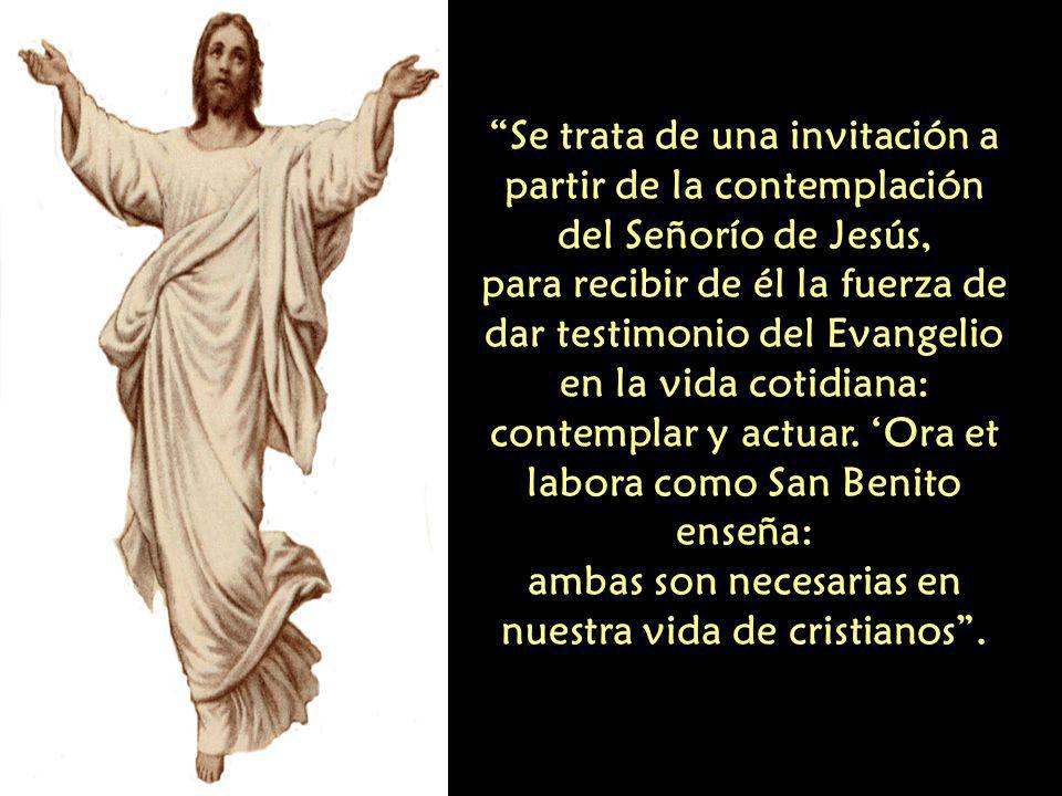 Se trata de una invitación a partir de la contemplación del Señorío de Jesús, para recibir de él la fuerza de dar testimonio del Evangelio en la vida cotidiana: contemplar y actuar.