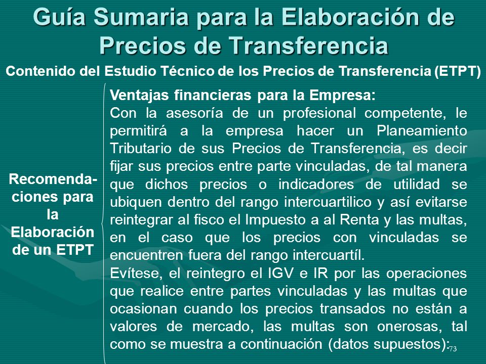 Guía Sumaria para la Elaboración de Precios de Transferencia