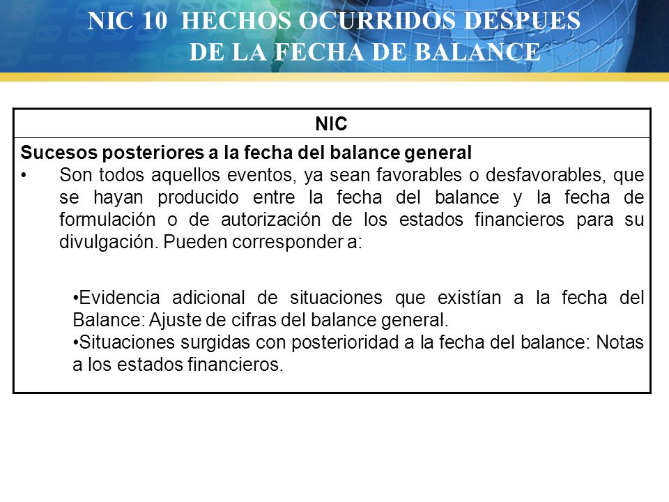 NIC 10 HECHOS OCURRIDOS DESPUES DE LA FECHA DE BALANCE