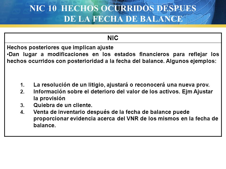 NIC 10 HECHOS OCURRIDOS DESPUES DE LA FECHA DE BALANCE