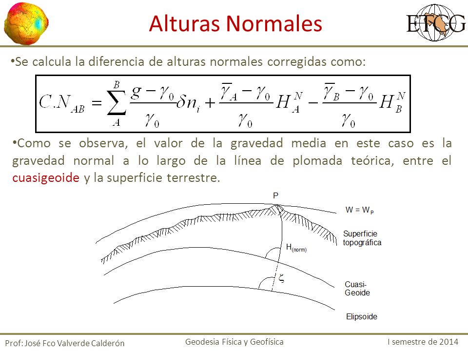 Alturas Normales Se calcula la diferencia de alturas normales corregidas como: