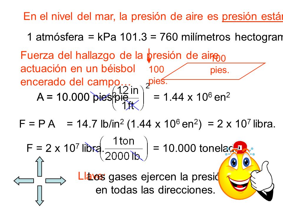 En el nivel del mar, la presión de aire es presión estándar:
