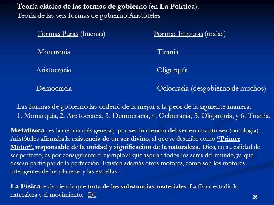 Teoría clásica de las formas de gobierno (en La Política).