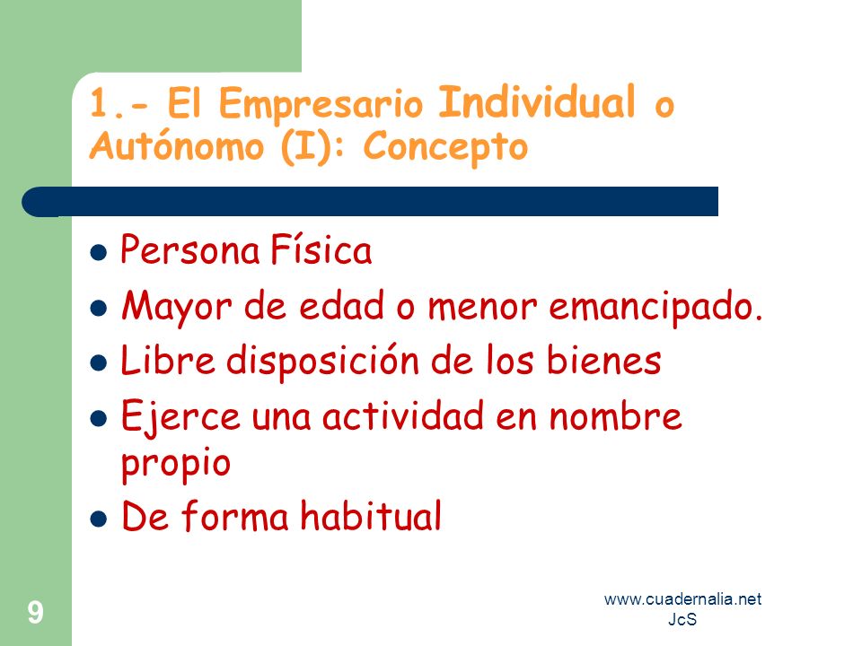 1.- El Empresario Individual o Autónomo (I): Concepto