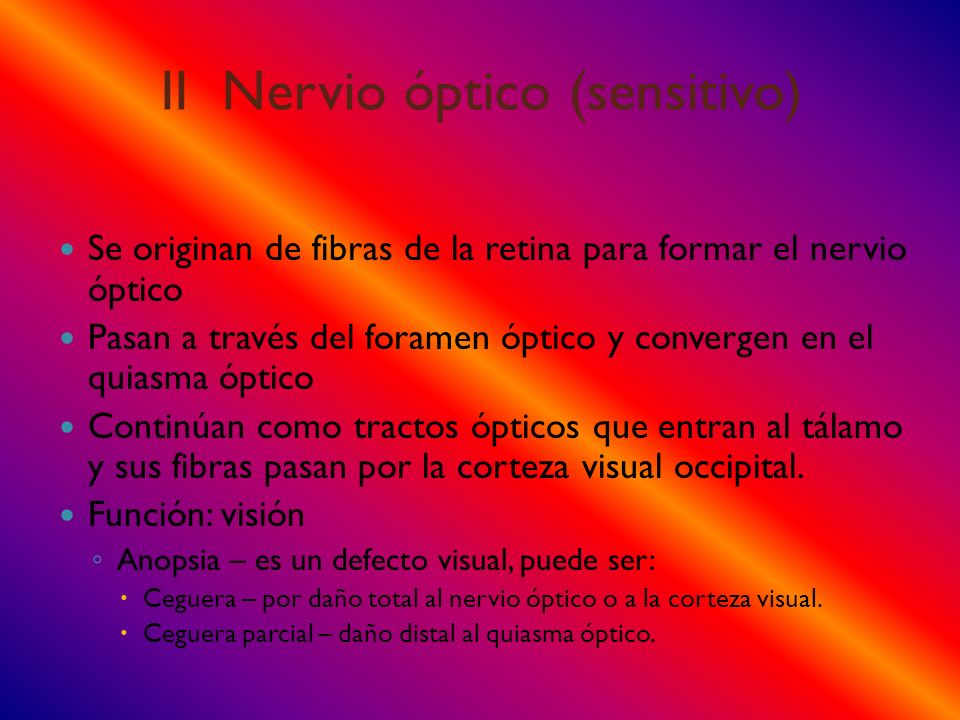 II Nervio óptico (sensitivo)