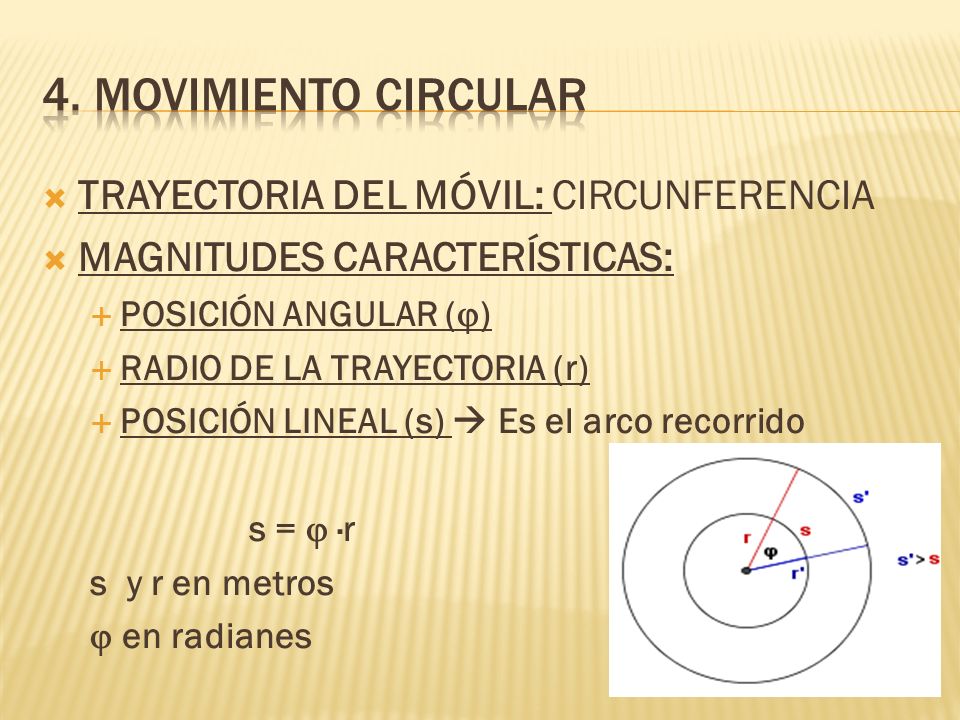 4. Movimiento circular TRAYECTORIA DEL MÓVIL: CIRCUNFERENCIA
