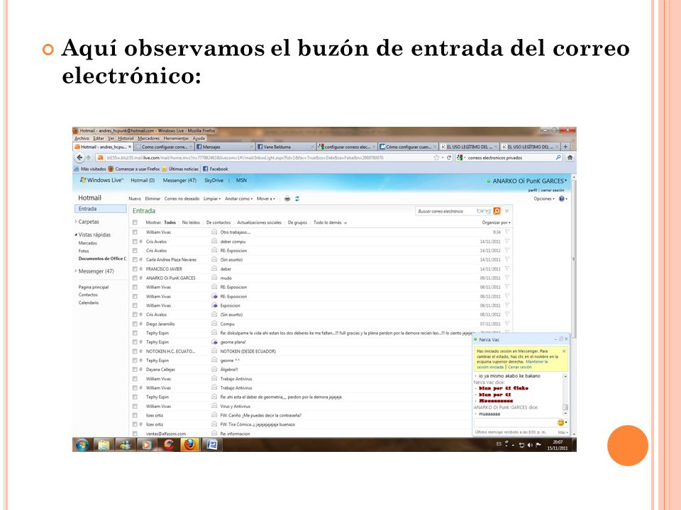 Aquí observamos el buzón de entrada del correo electrónico: