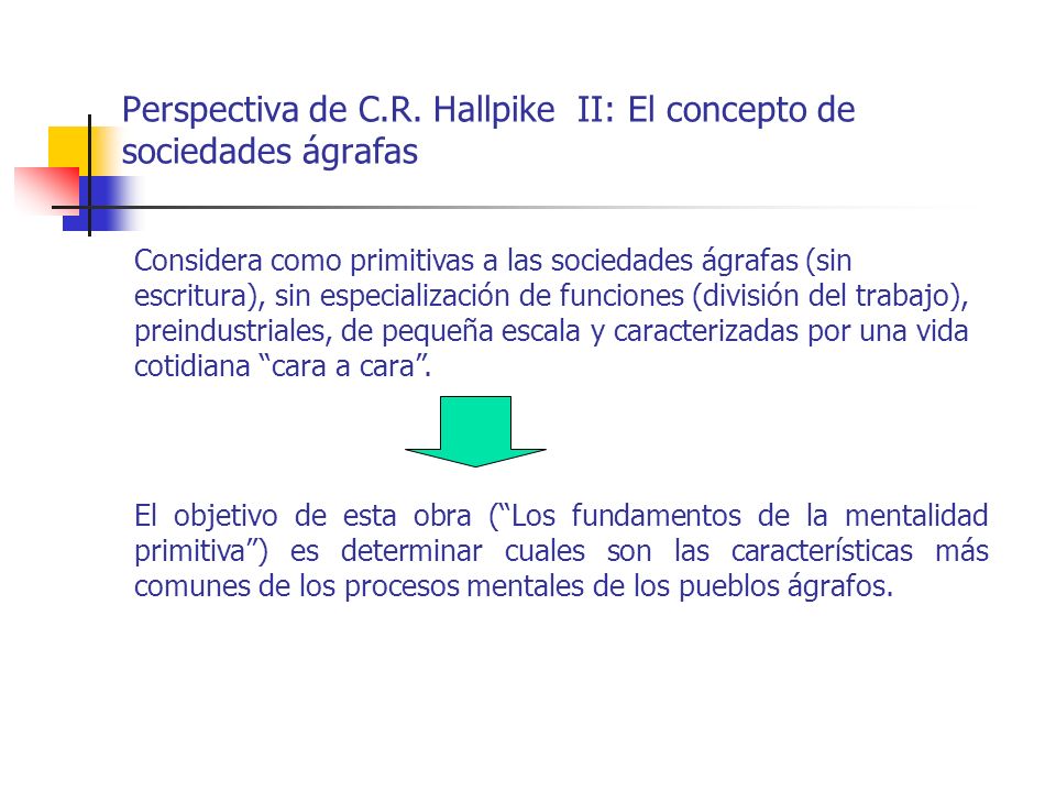 Perspectiva de C.R. Hallpike II: El concepto de sociedades ágrafas