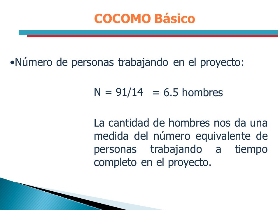 COCOMO Básico Número de personas trabajando en el proyecto: N = 91/14