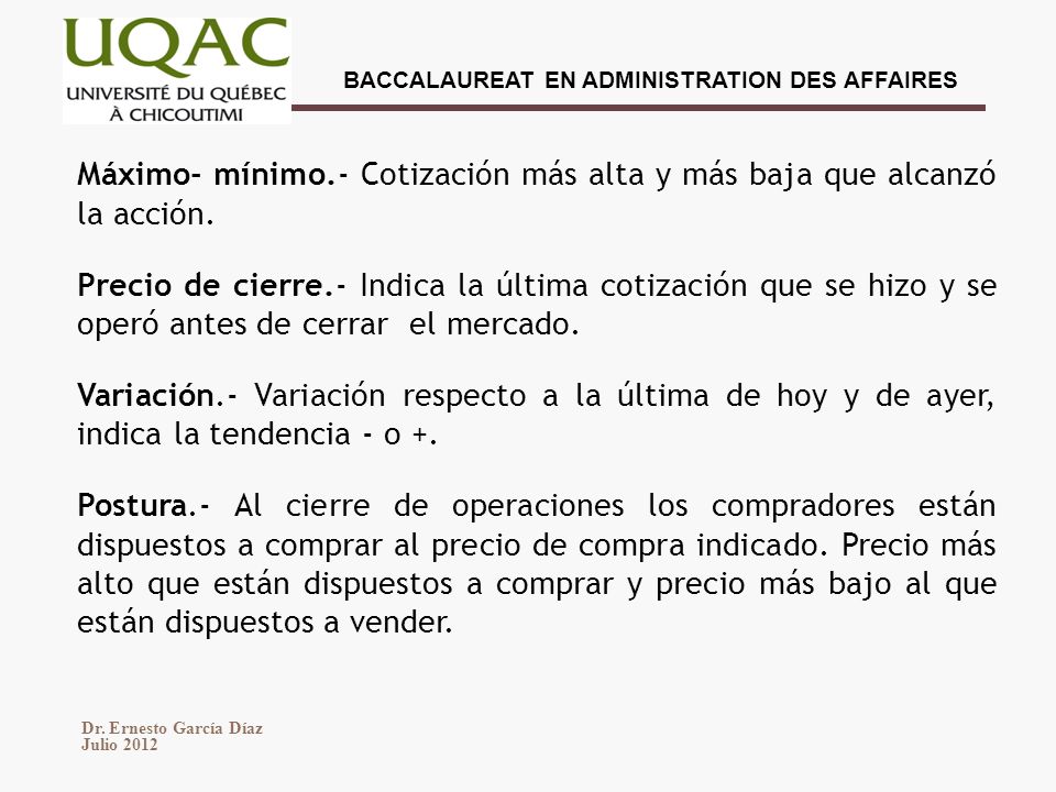 Máximo- mínimo.- Cotización más alta y más baja que alcanzó la acción.