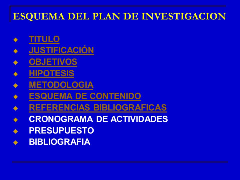 ESQUEMA DEL PLAN DE INVESTIGACION