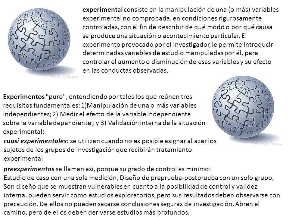 experimental consiste en la manipulación de una (o más) variables experimental no comprobada, en condiciones rigurosamente controladas, con el fin de describir de qué modo o por qué causa se produce una situación o acontecimiento particular. El experimento provocado por el investigador, le permite introducir determinadas variables de estudio manipuladas por él, para controlar el aumento o disminución de esas variables y su efecto en las conductas observadas.