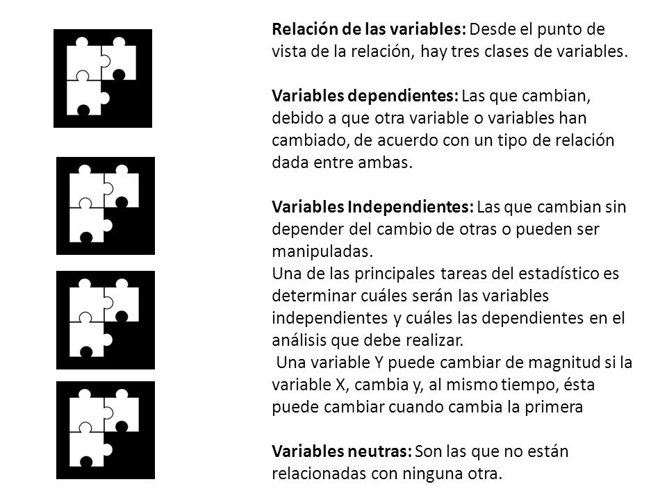 Relación de las variables: Desde el punto de vista de la relación, hay tres clases de variables.