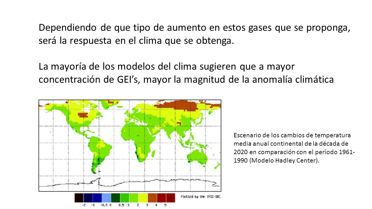 Dependiendo de que tipo de aumento en estos gases que se proponga, será la respuesta en el clima que se obtenga.