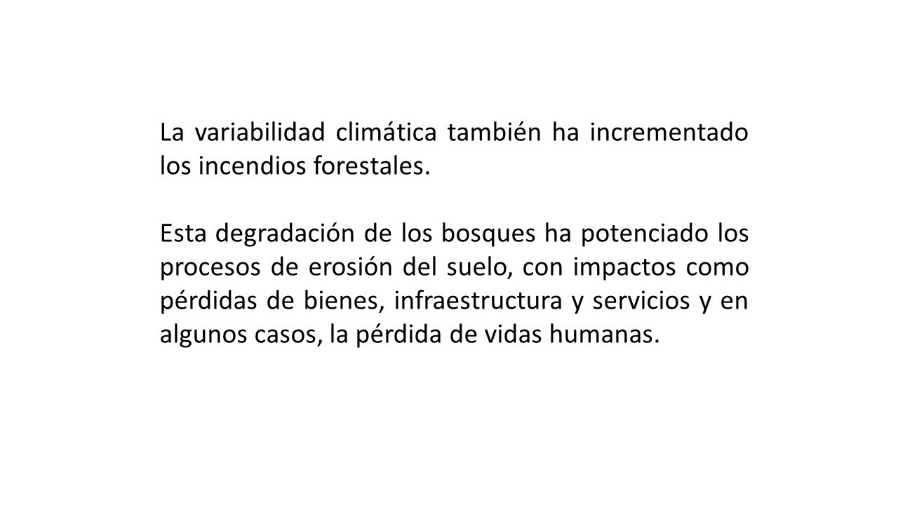 La variabilidad climática también ha incrementado los incendios forestales.