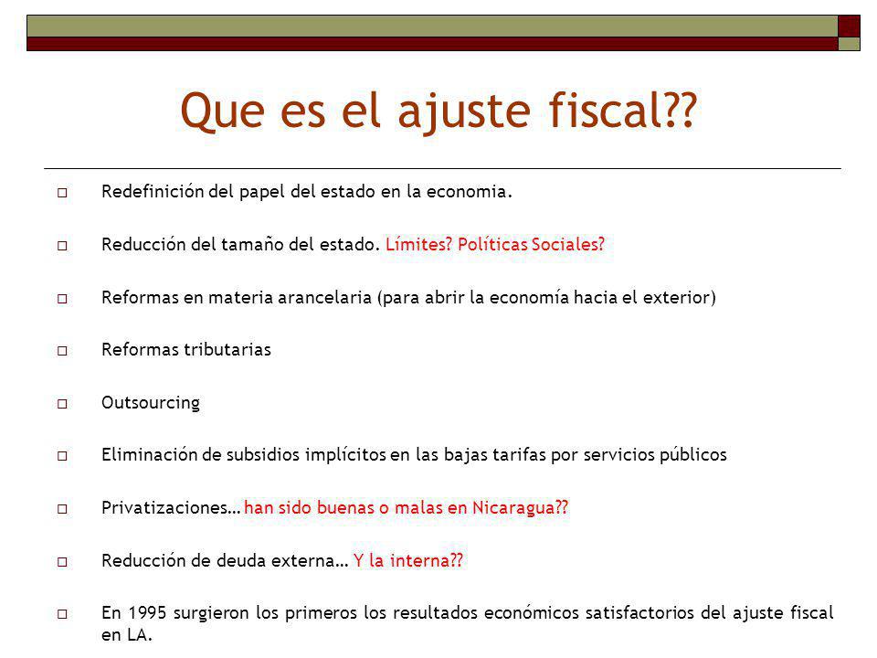 Que es el ajuste fiscal Redefinición del papel del estado en la economia. Reducción del tamaño del estado. Límites Políticas Sociales