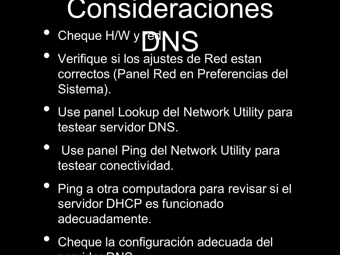 Consideraciones DNS Cheque H/W y red.
