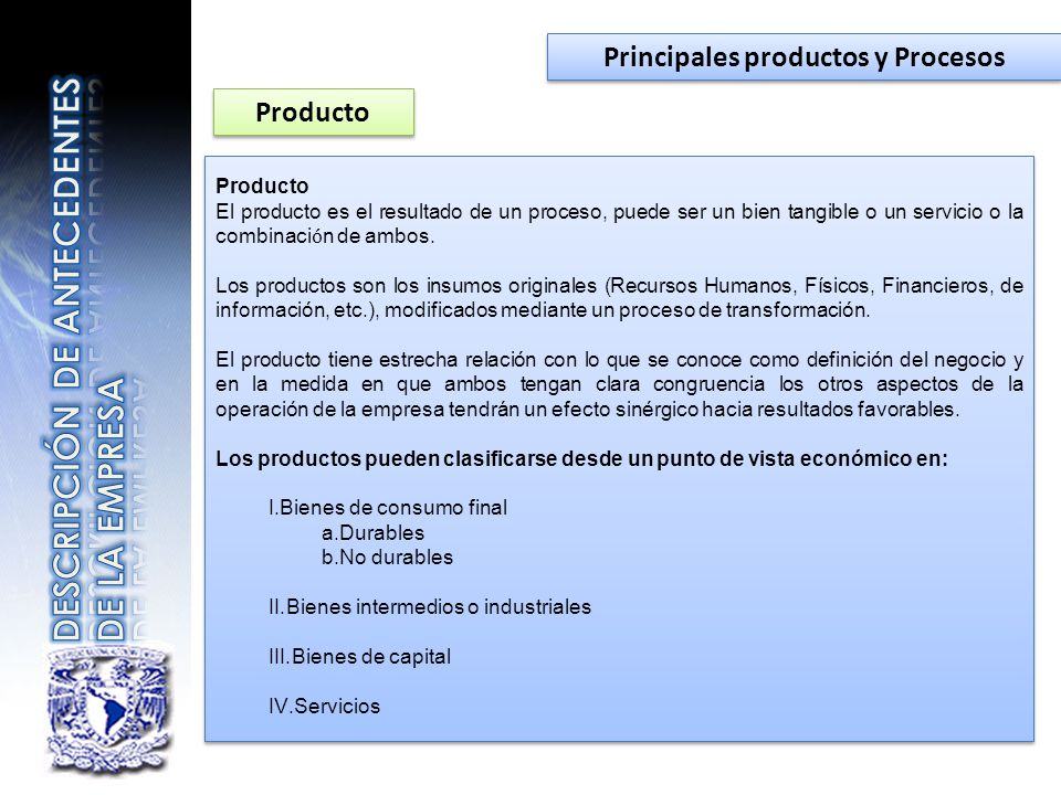 Principales productos y Procesos