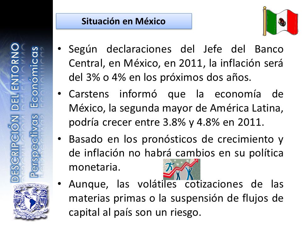 Situación en México Según declaraciones del Jefe del Banco Central, en México, en 2011, la inflación será del 3% o 4% en los próximos dos años.