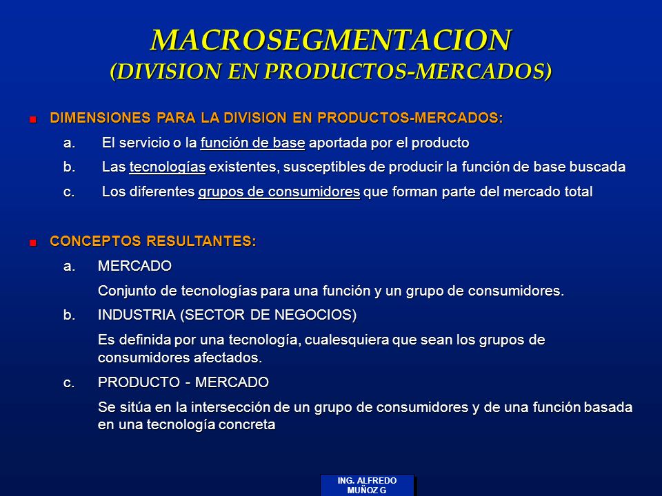 MACROSEGMENTACION (DIVISION EN PRODUCTOS-MERCADOS)