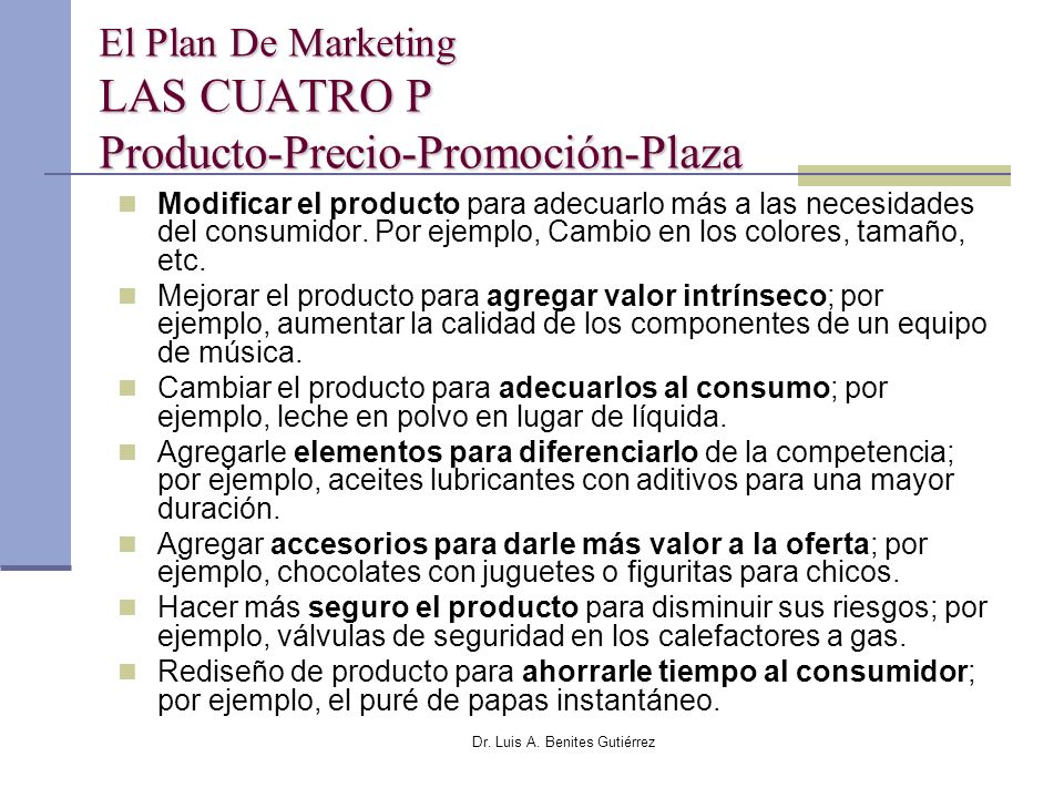 El Plan De Marketing LAS CUATRO P Producto-Precio-Promoción-Plaza