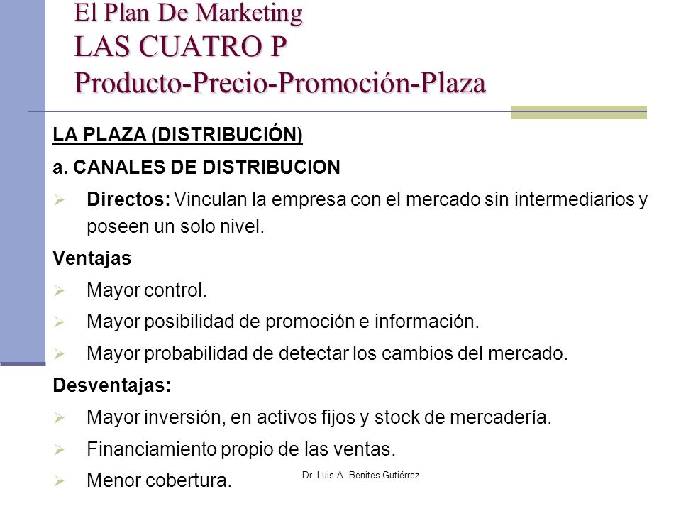 El Plan De Marketing LAS CUATRO P Producto-Precio-Promoción-Plaza