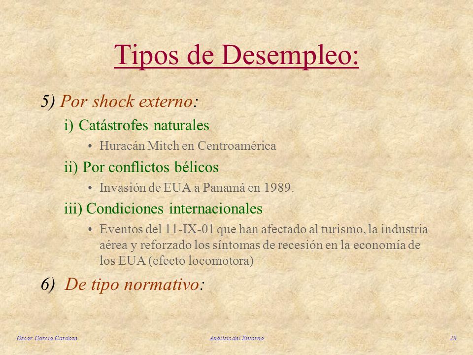 Tipos de Desempleo: 5) Por shock externo: 6) De tipo normativo: