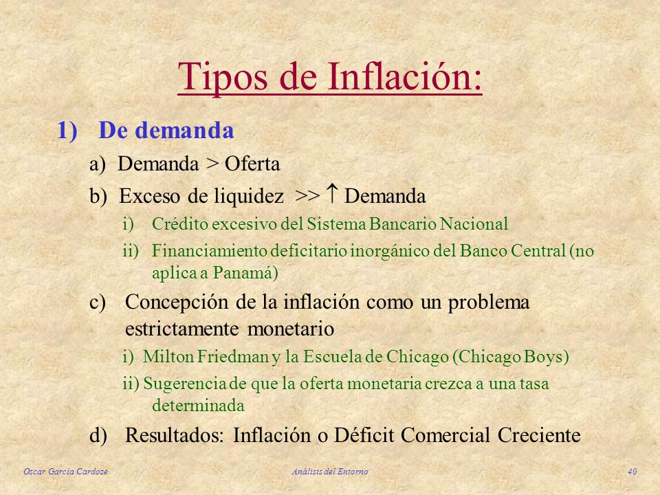 Tipos de Inflación: 1) De demanda a) Demanda > Oferta