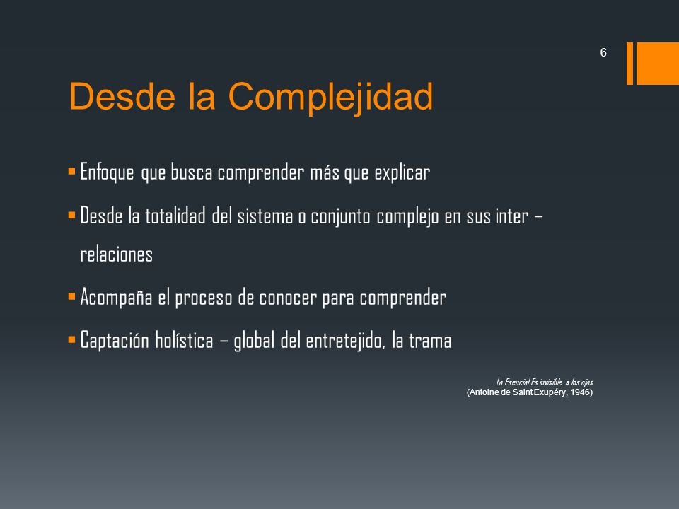 Desde la Complejidad Enfoque que busca comprender más que explicar