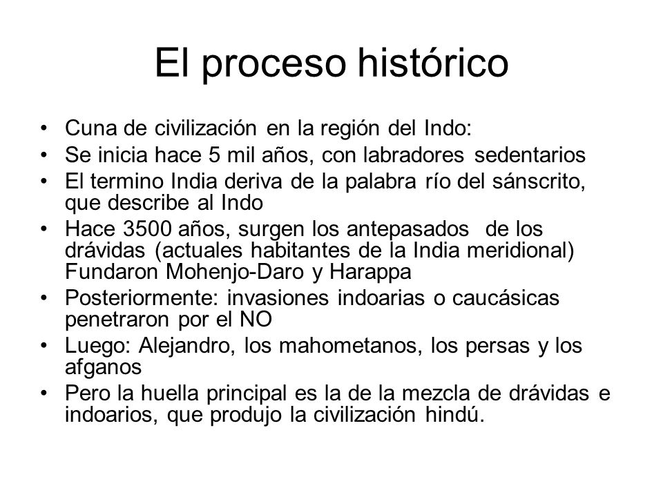 El proceso histórico Cuna de civilización en la región del Indo:
