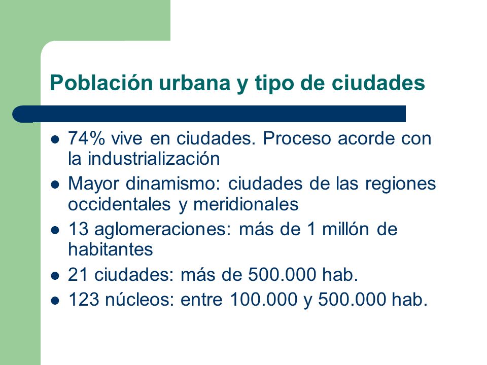 Población urbana y tipo de ciudades